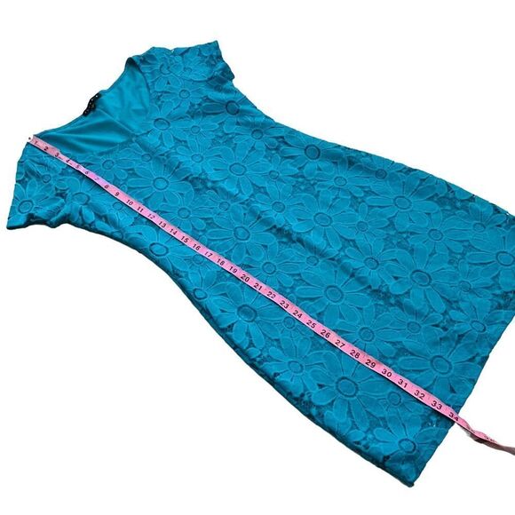 Tiana B. Turquoise Lace Sheath Cap Sleeve Dress - Size Small - Picture 15 of 16
